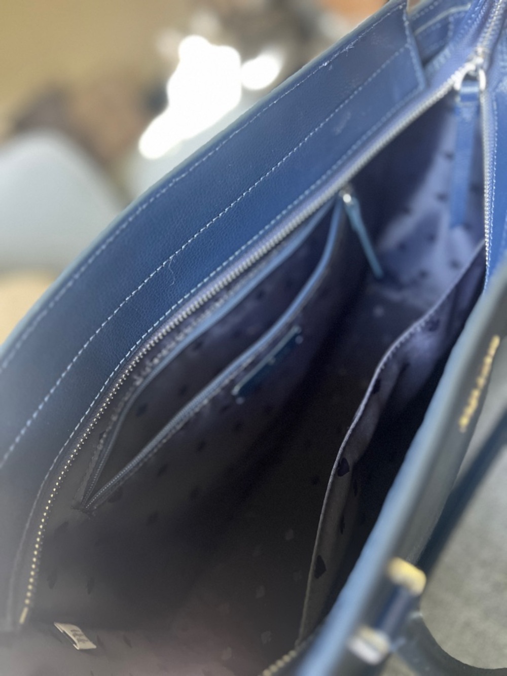 Kate Spade Navy Leather Tote with Shoulder Strap - Picture 4 of 9